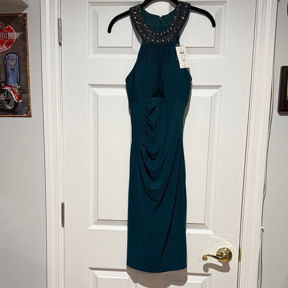 Embellished Halter Neck Teal Dress